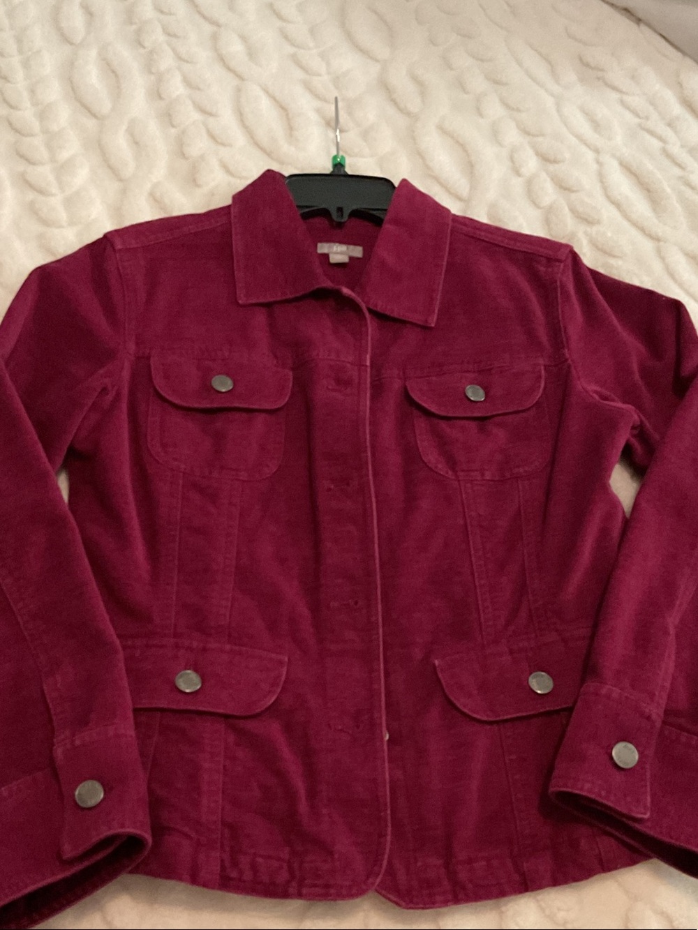 J. Jill Burgundy Corduroy Button-Front Jean Jacket. Deep cranberry color. - Picture 3 of 7